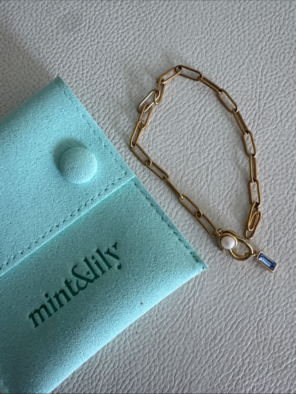 Mint and Lily pearl + aquamarine bracelet!!